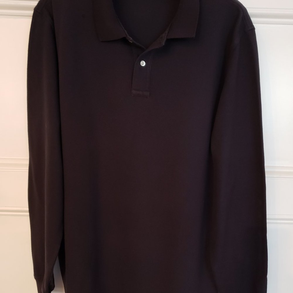 Lands' End Men's Black Long Sleeve Polo Size XL